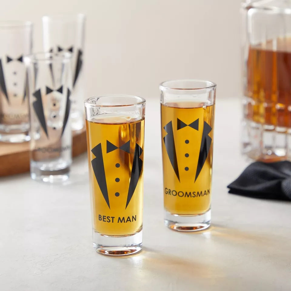 Party Favors Shot Glasses - Bachelor Shot Glasses Tuxedo Groom, Set of 5, 2 oz