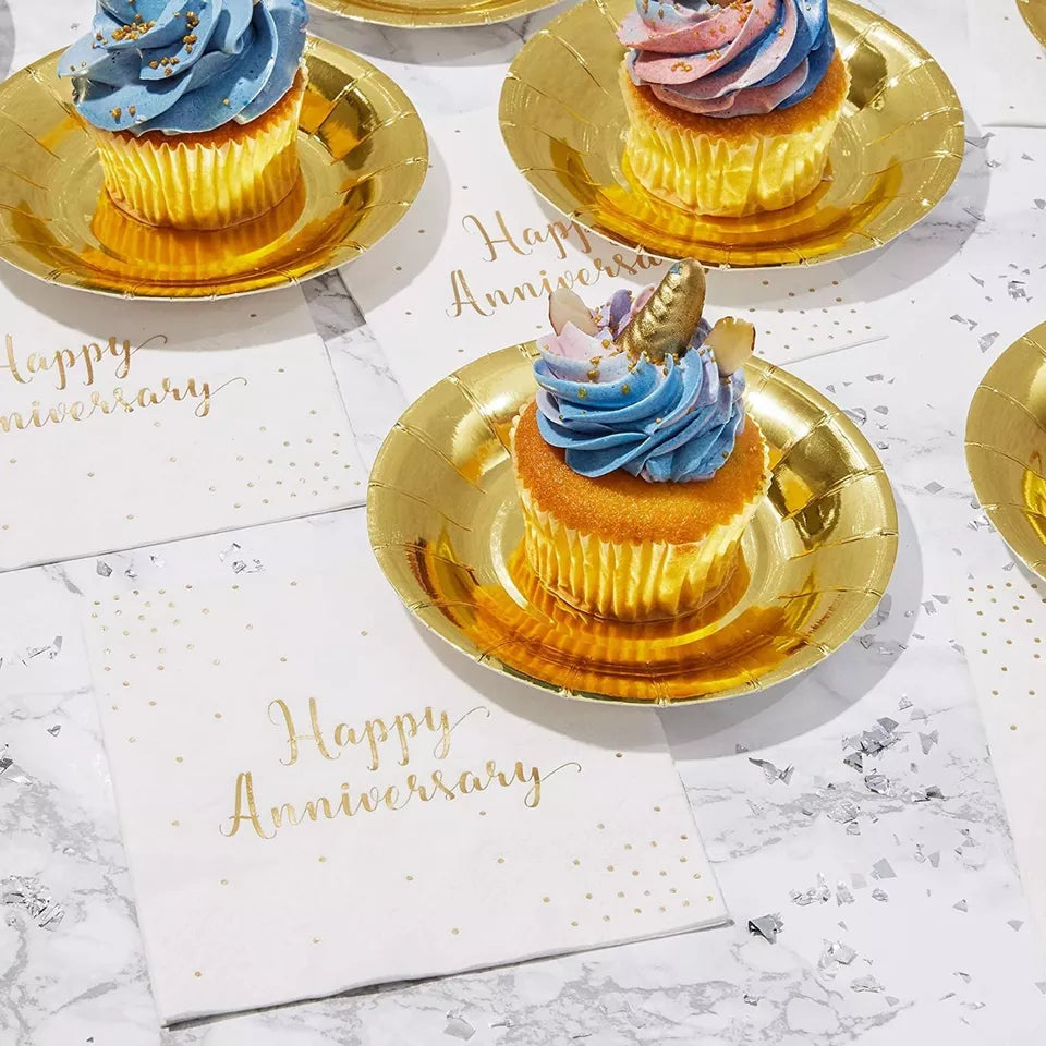 50-Pack Cocktail Napkins - Happy Anniversary Printed in Gold Foil Confetti