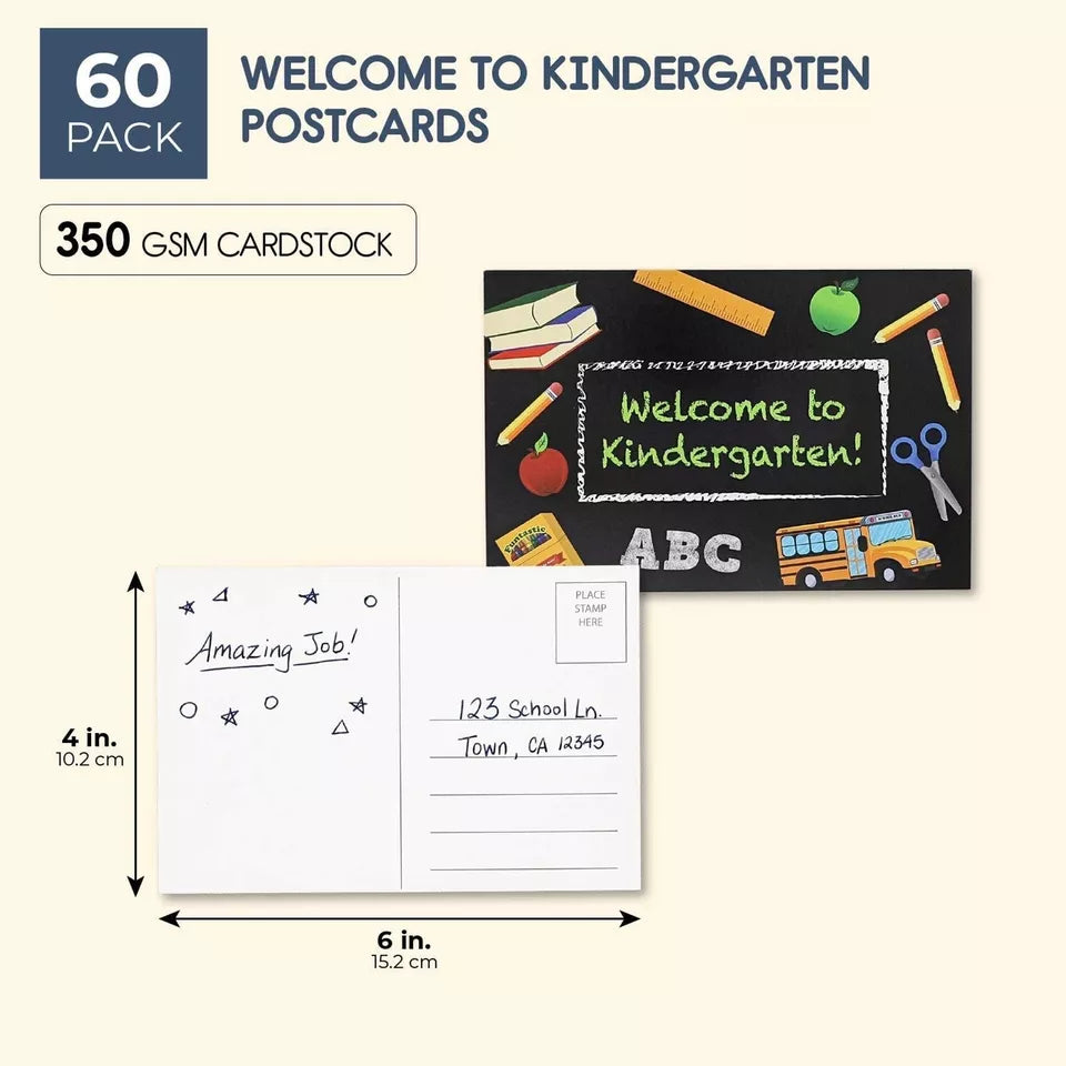 60-Pack Welcome to Kindergarten Teacher Postcards - 6 x 4"