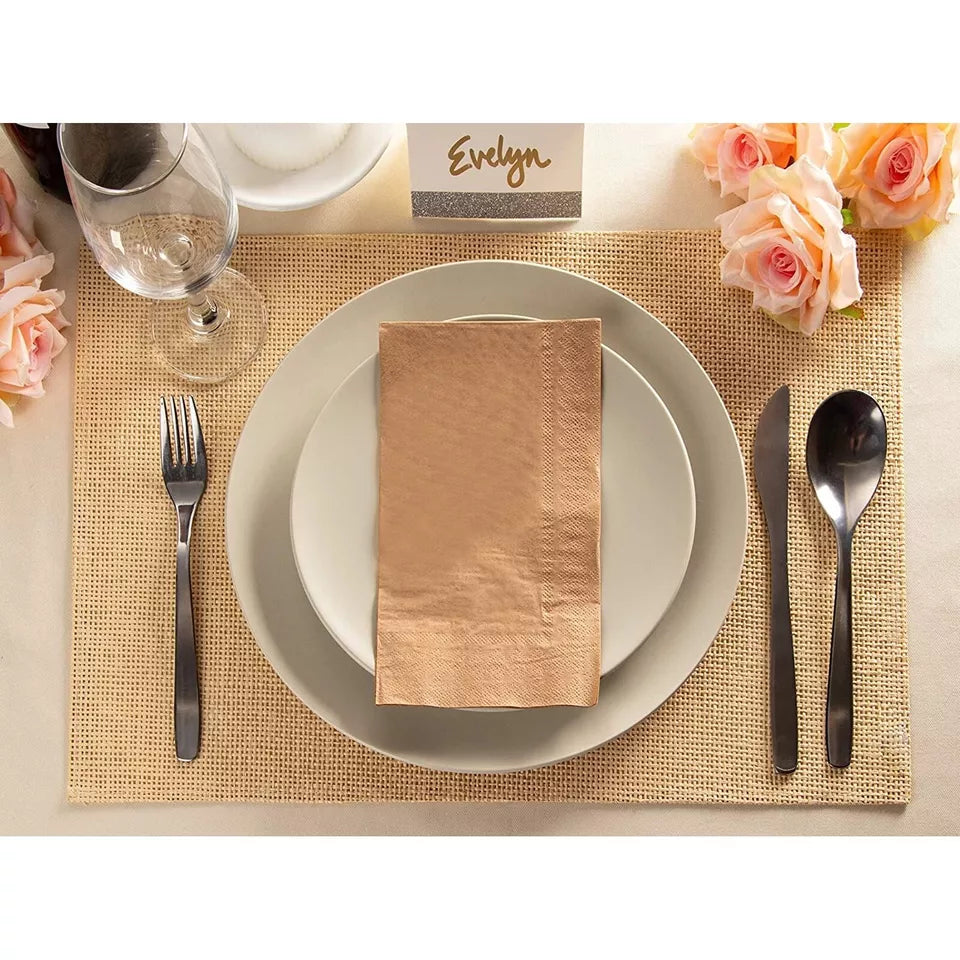 200 Brown Kraft Napkins - Rustic Disposable, Folded 7.8"x4.4