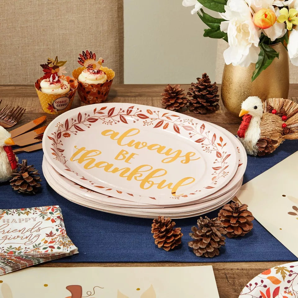 Thanksgiving Paper Plates -24pcs Thankful Disposable Paper Plate Party Décor