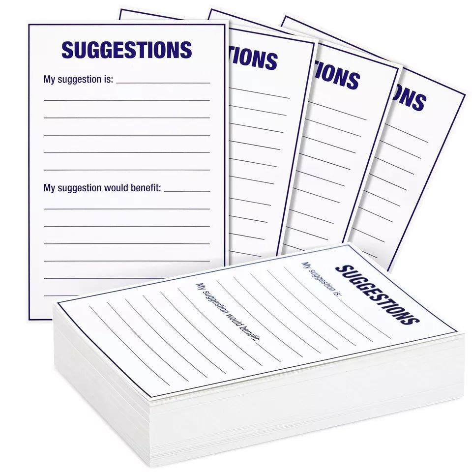 100 Suggestion Cards - 4x6 Inches, for Office, Restaurant, Retail, School, Church