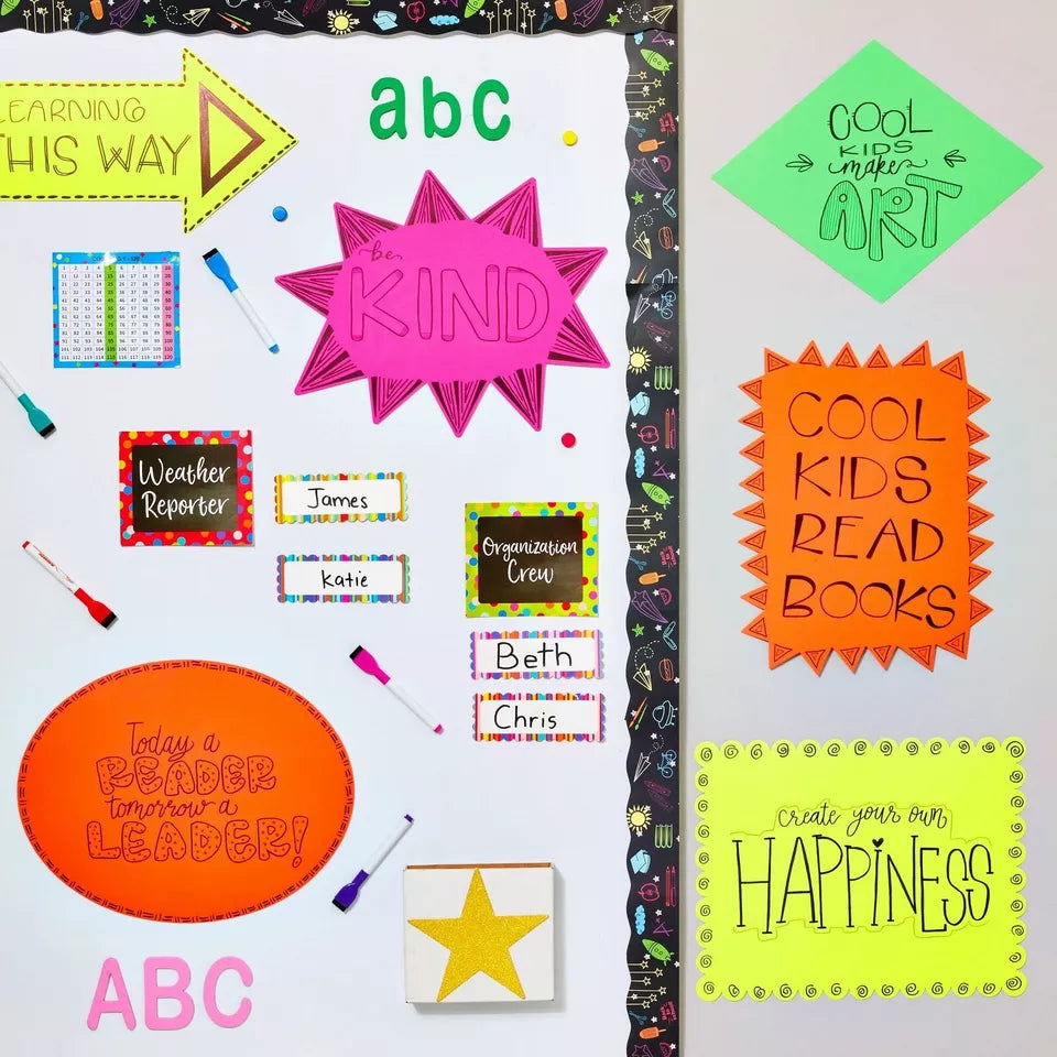 18 Neon Poster Board Cutouts - Starburst Shapes, 11 x 14"