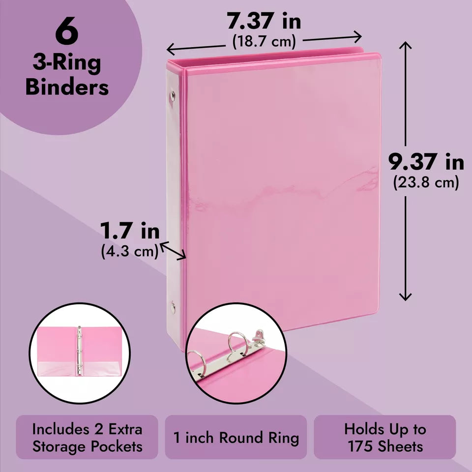 6x Mini 3 Ring Binder for 5.5 x 8.5" Paper for Organizing notes Office Supplies