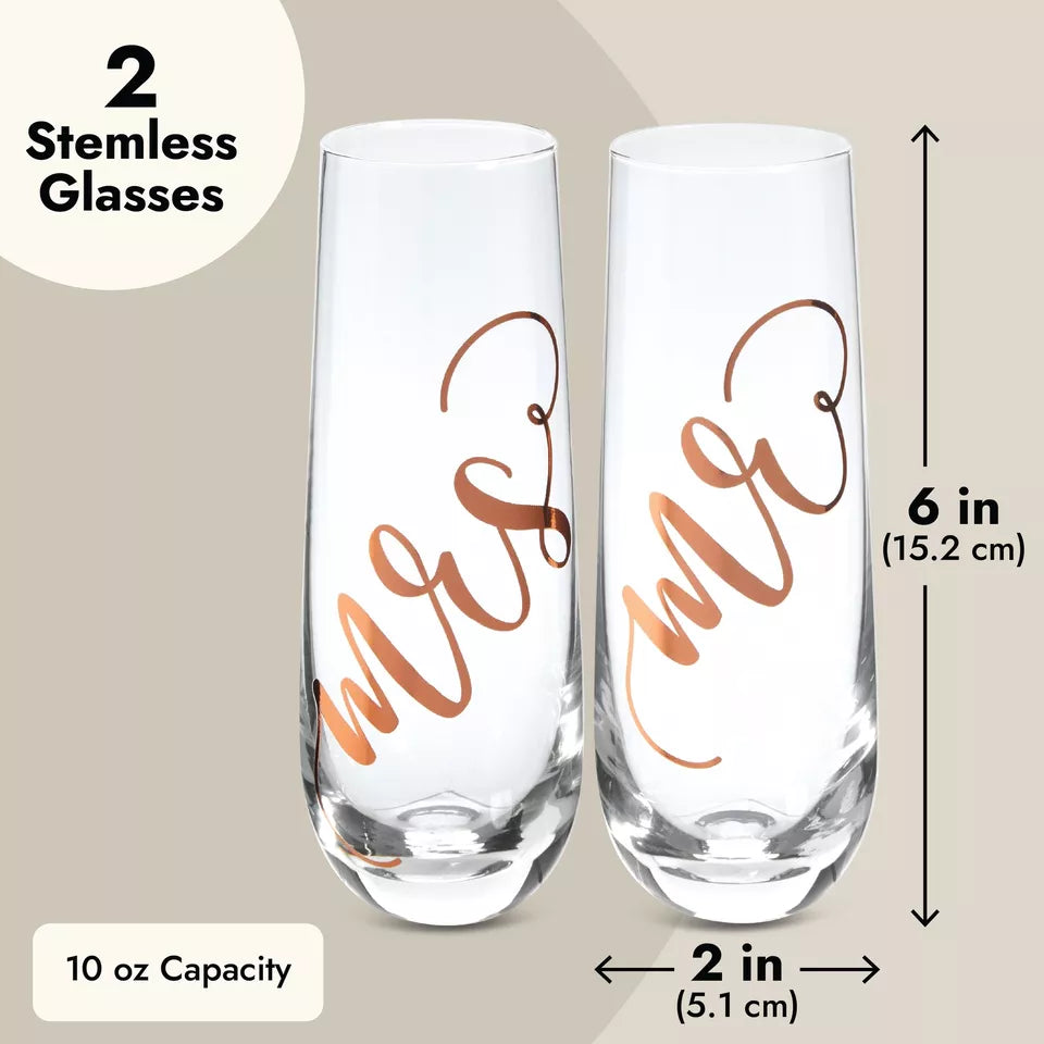 Mr and Mrs' Stemless Champagne Flutes - Rose Gold