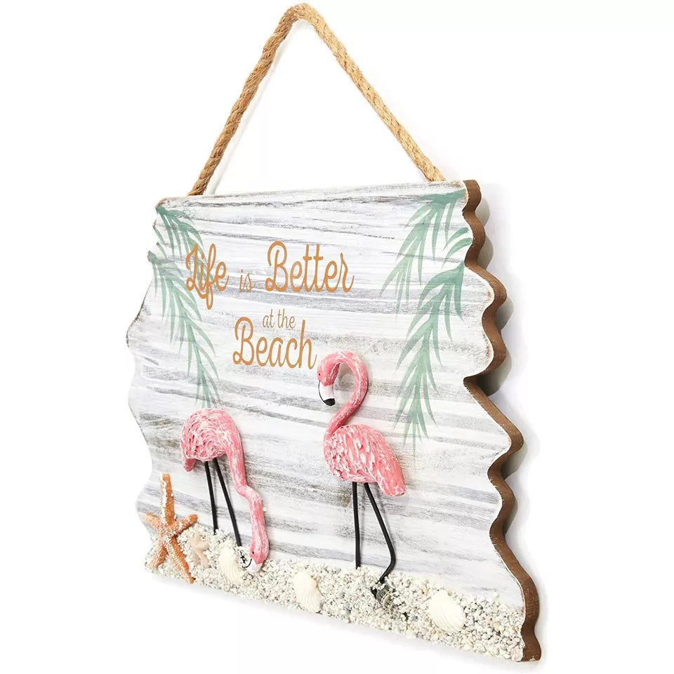 Flamingo 'Life is Better at The Beach' Hanging Wall Decoration