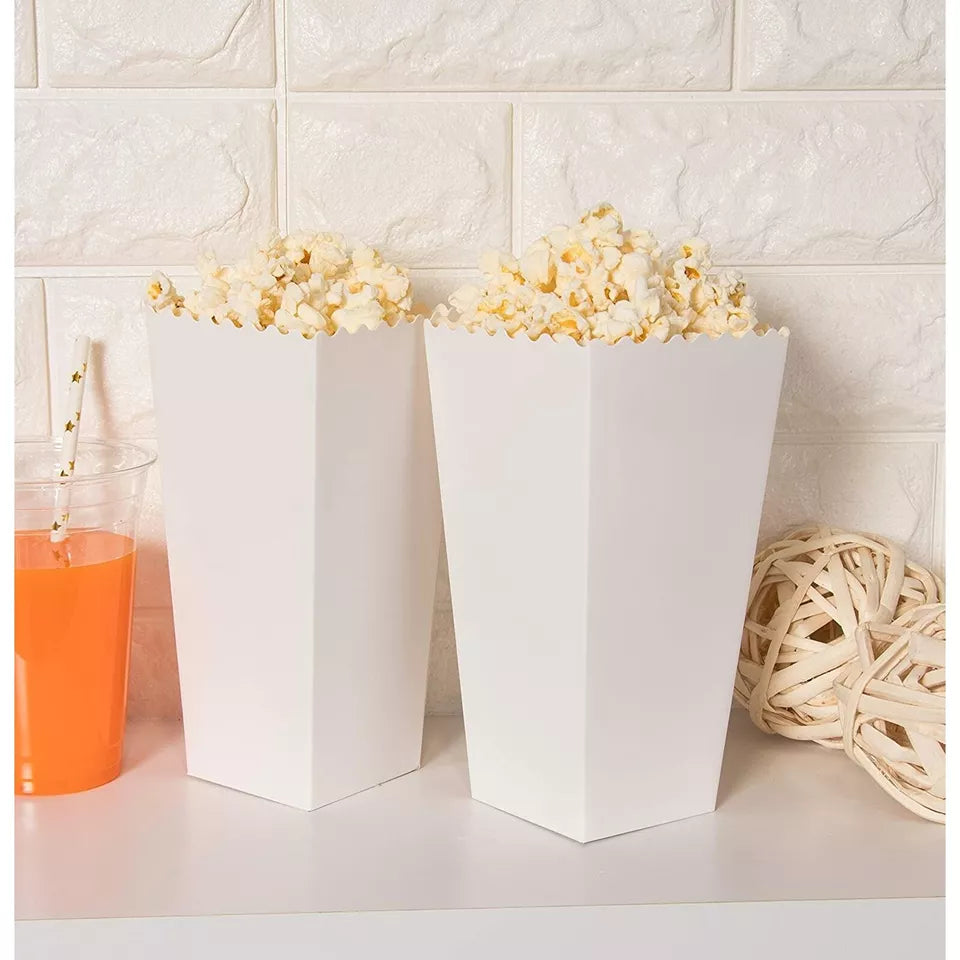 100 Pack White Popcorn Boxes for Movie Night Decorations, 46 oz, 7.8 x 4.25 In