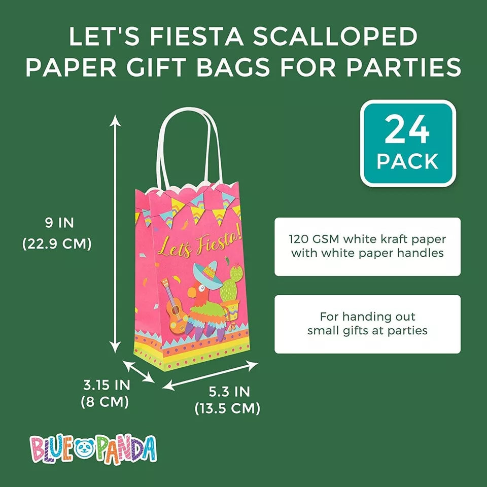 24x Let's Fiesta Paper Gift Bags for Cinco de Mayo Party, Hot Pink, 9 x 5.3 inch