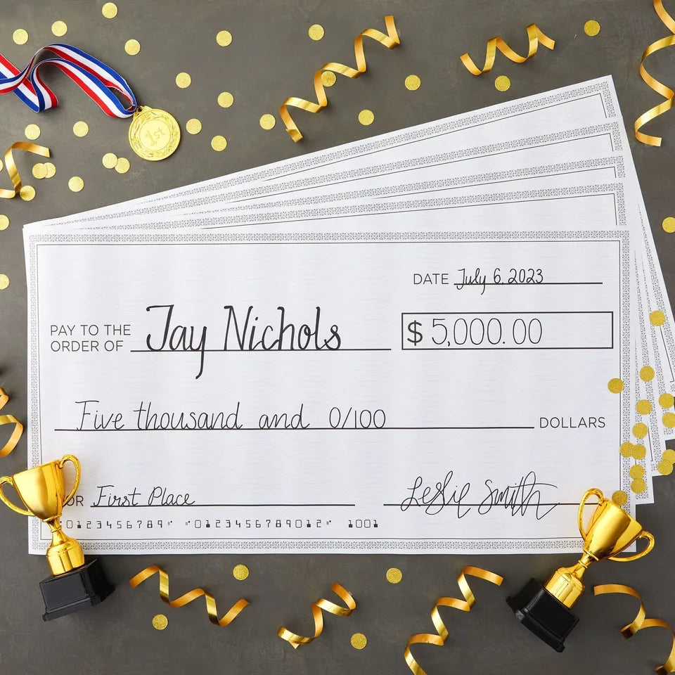 5-Pack Giant Checks - 30 x 16 Inches for Presentations, Awards, Prizes, Fundraisers