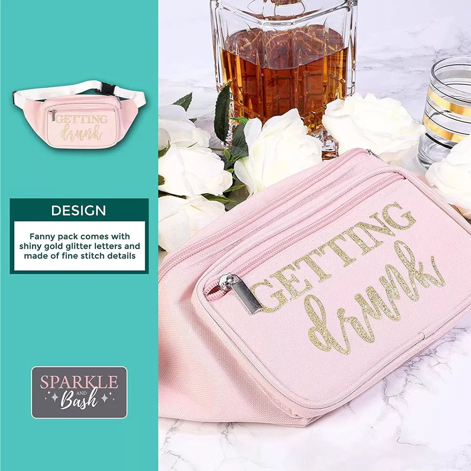 Getting Drunk Bridesmaid Fanny Pack for Bridal Shower Bachelorette Party, Pink