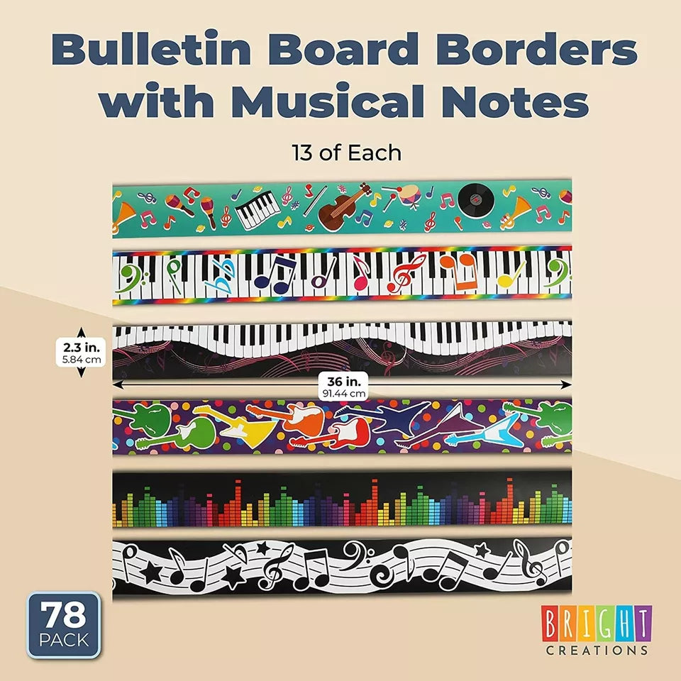 Musical Bulletin Board Borders - 2.3 x 36 in, 78 Pieces, 6 Designs