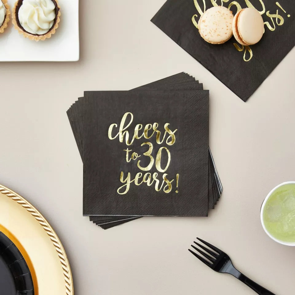 50 "Cheers to 30 Years" Napkins - 3-Ply, 5 x 5 In