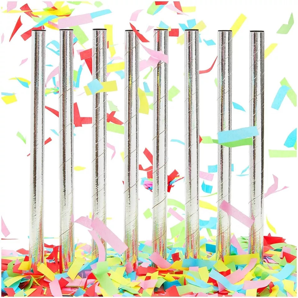 8 Pack Colorful Confetti Wands - 14 in, Silver, for Birthday Parties