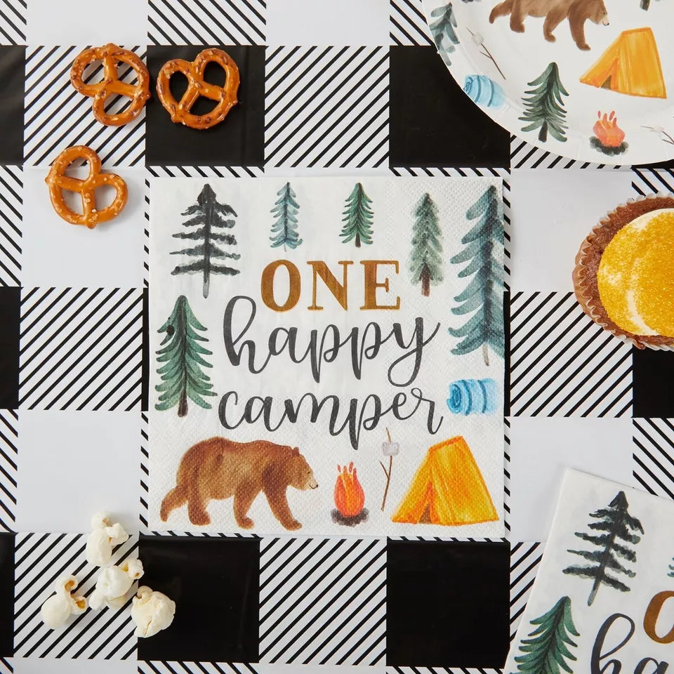 Camping Napkins for 1st Birthday Party Supplies, One Happy Camper (6.5 In, 100x)