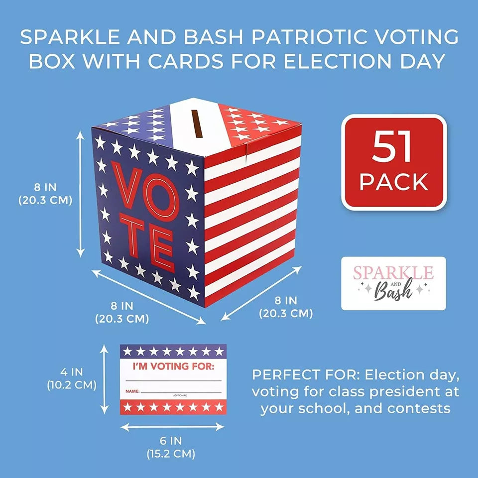 Patriotic Ballot Box & Voting Cards Set - 8" for Election Day, Contests, School Party