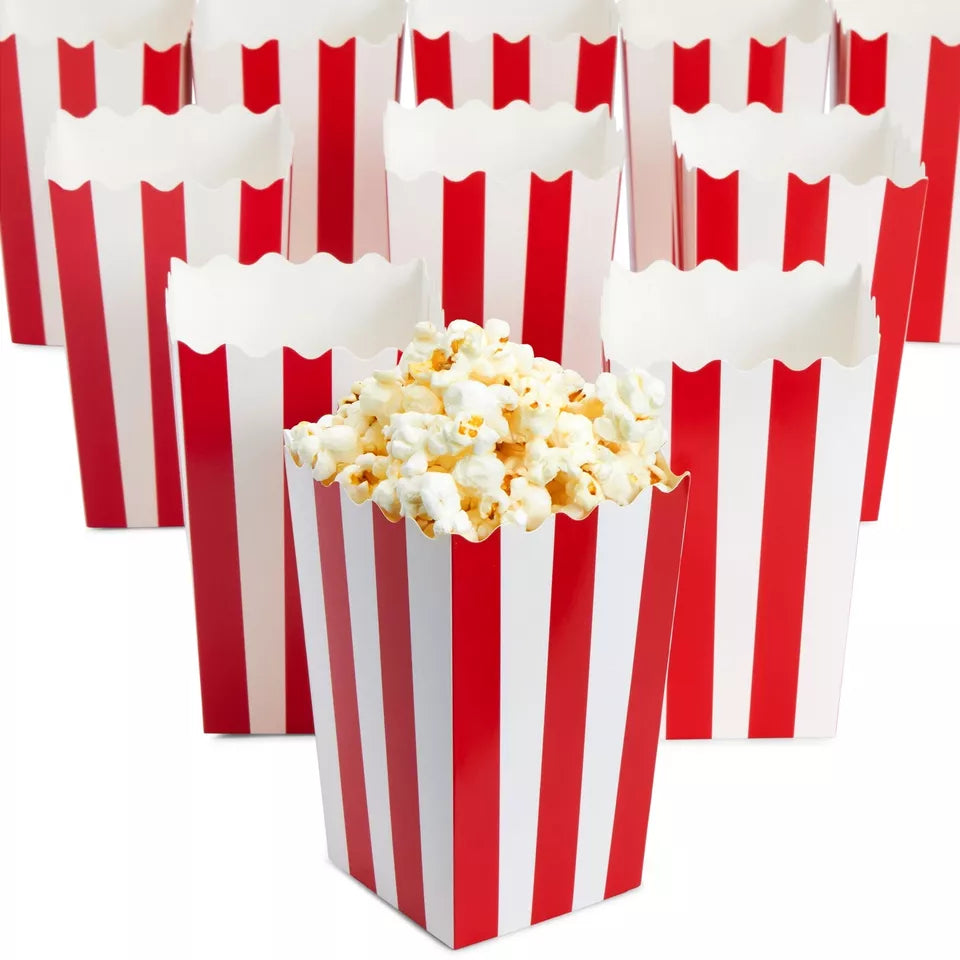 100 Mini Popcorn Boxes, 3x5", Red/White, 20 Oz Snack Favor Containers