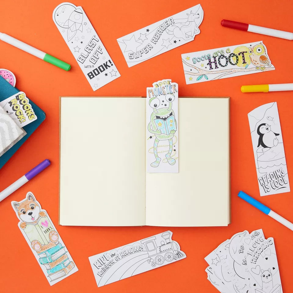 24-Pack Color Your Own Bookmarks - 24 Designs for Kids and Students