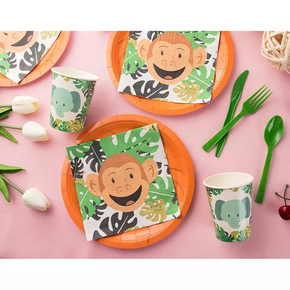 24 Set Animal Party Supplies for Kids Themed Birthday Baby Showers, Zoo Animal