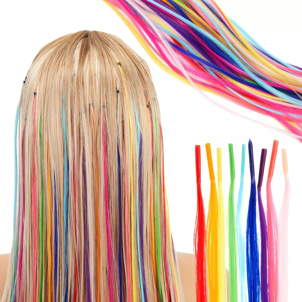 Colored Hair Extensions Kit with Tools, 100 Strands, 10 Rainbow Colors, 20 in