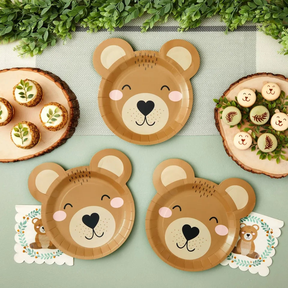 48-Pack Teddy Bear Paper Plates for Baby Shower Decorations, 11x11 in