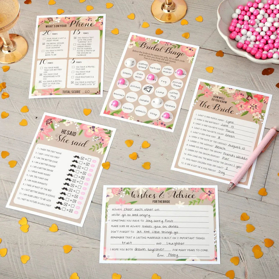 5 Bridal Shower Games - For Engagement, Bridal, Wedding Parties, Serves 50 Guests