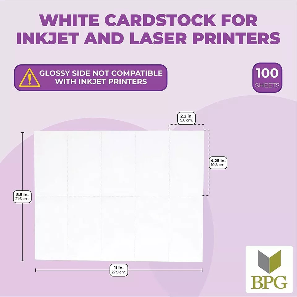 100 Sheets Blank Perforated Paper - 1000 White Card Stock for Laser Printers