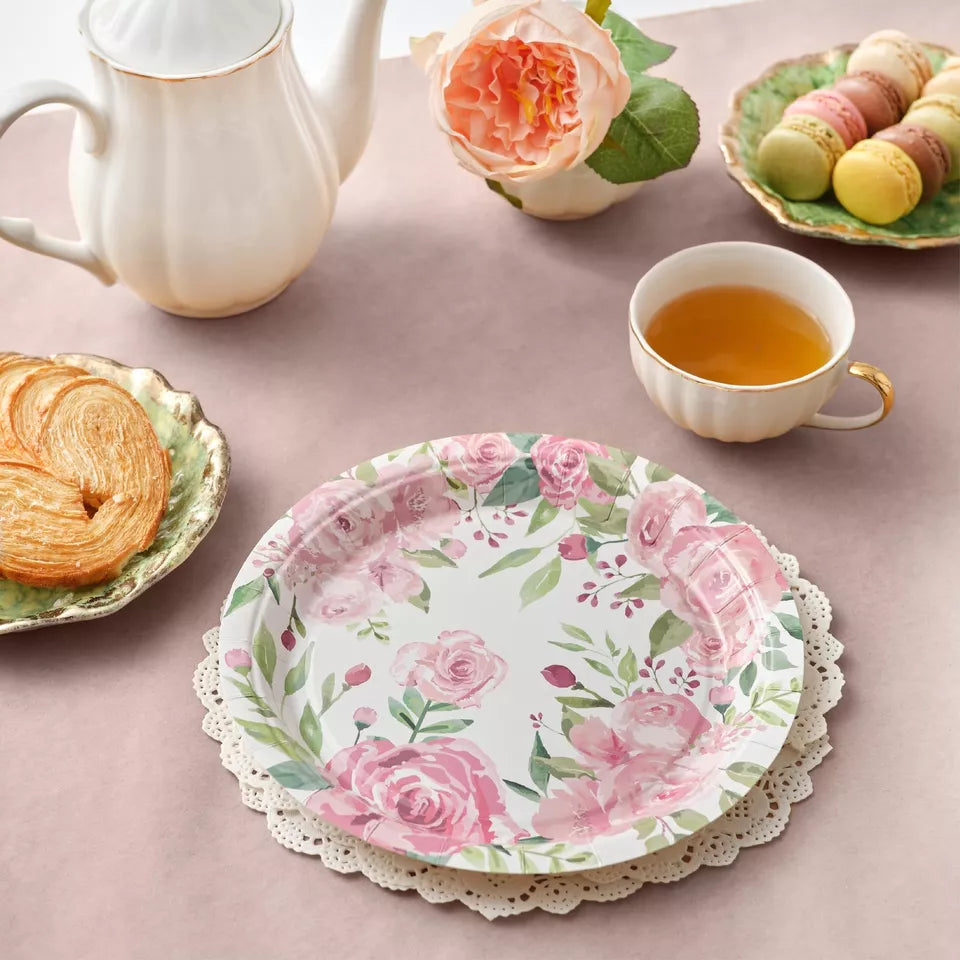 80-Pack Vintage-Style Floral Paper Plates - 9 Inch, for Tea Party and Bridal Shower