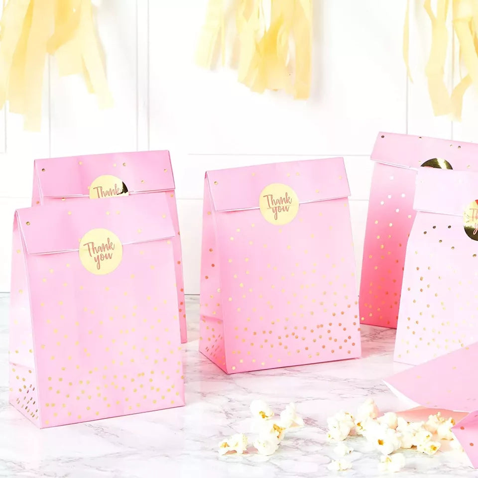 36 Pack Pink Gift Bags with Gold Stickers - 5.15 x 8.6 in