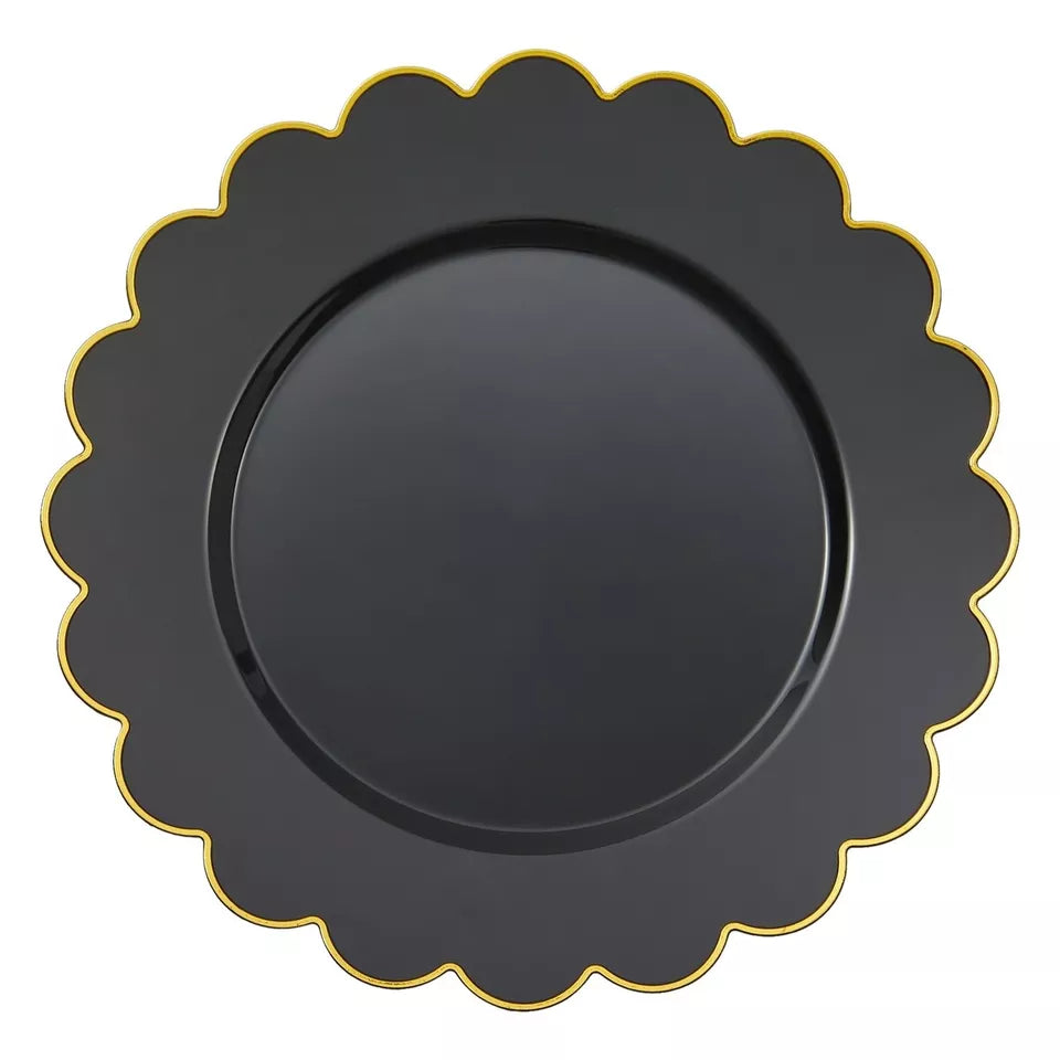 50 Plastic Plates - 9", Disposable Black for Party, Wedding, Christmas