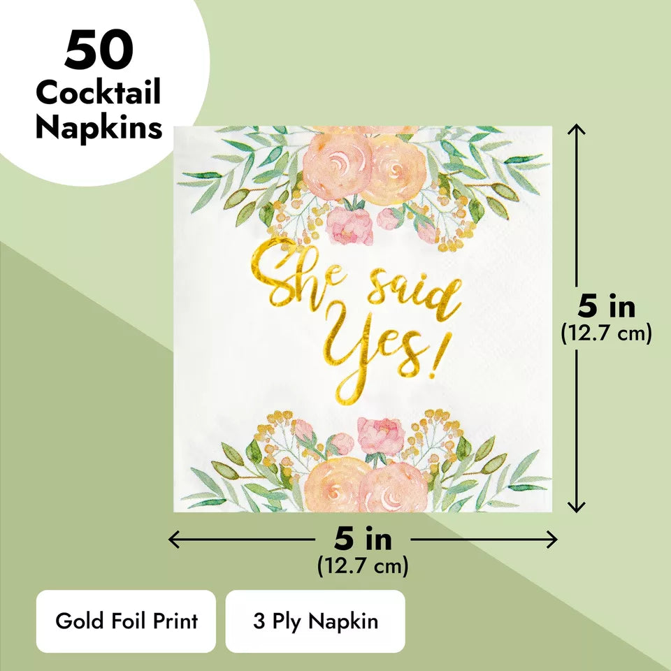 50 "She Said Yes" Napkins - Gold Foil