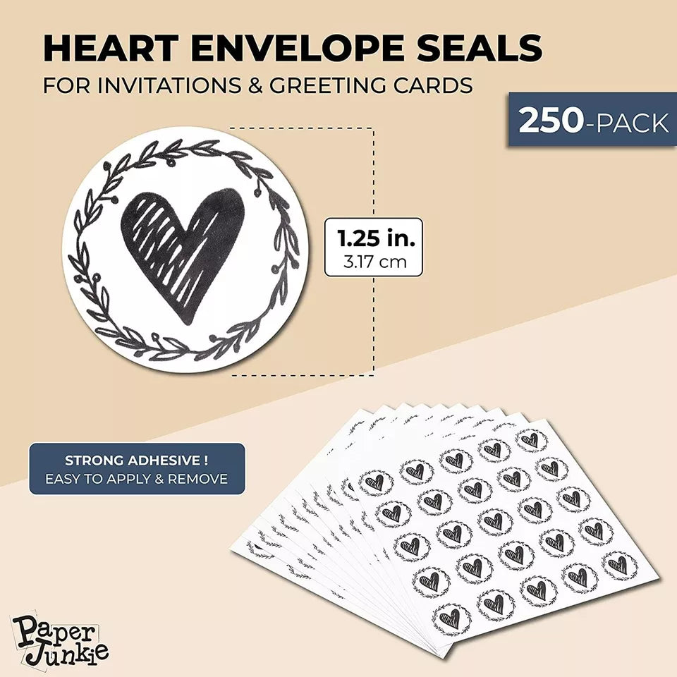 250 Count Heart Stickers for Greeting Cards, Clear Save the Date Labels, 1.25 In