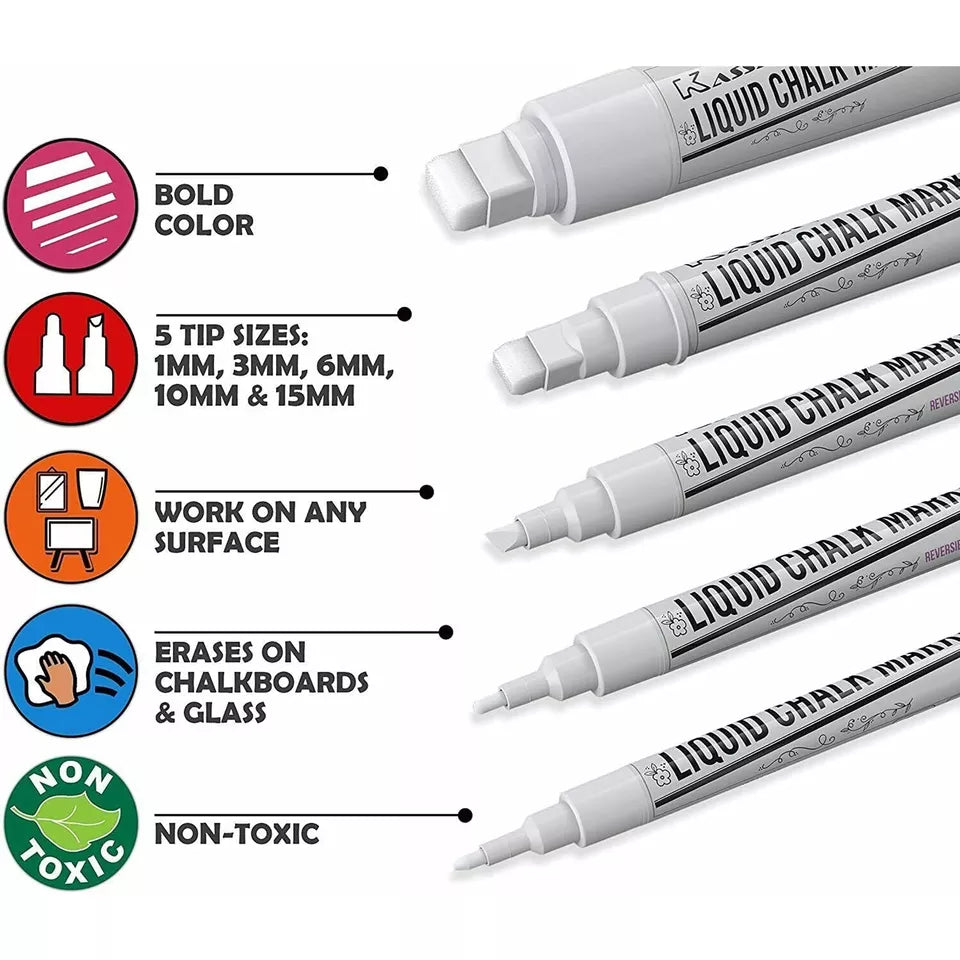 White Chalk Markers, Combo, 5 pack