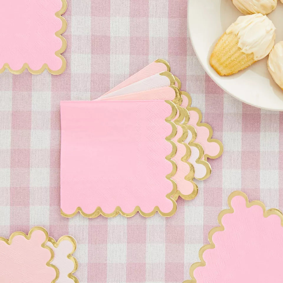 100 Scalloped Pink Party Napkins - 5 x 5 in, 4 Shades for Baby Shower