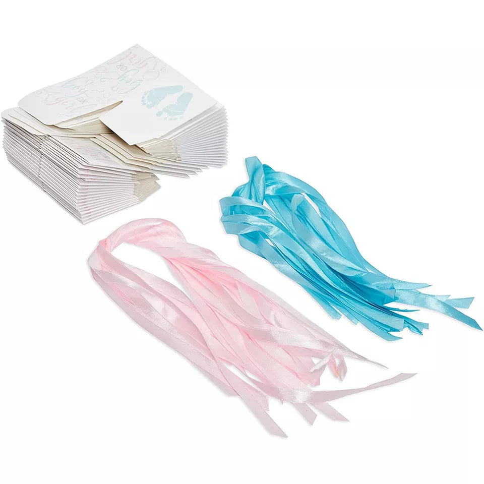 Boy or Girl Gender Reveal Party Favor Boxes with Ribbons (50 Pack)