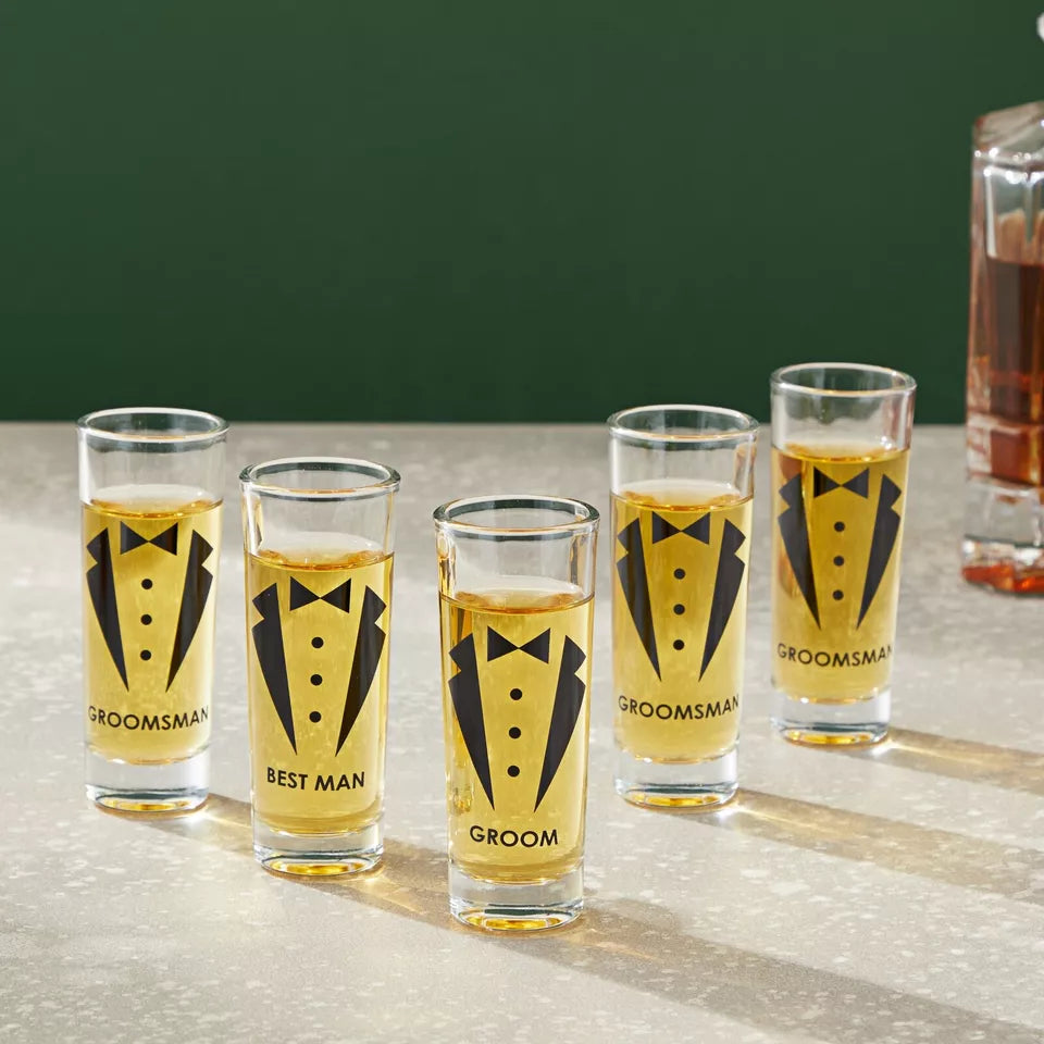 Party Favors Shot Glasses - Bachelor Shot Glasses Tuxedo Groom, Set of 5, 2 oz