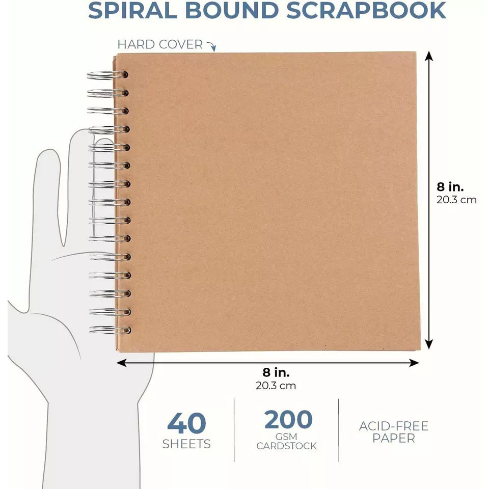 80 Pages Hardcover Kraft Scrapbook Albums, Multi-Purpose Brown Paper Notebook