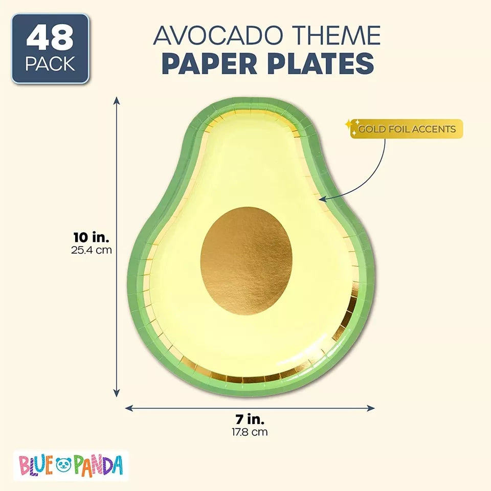 Avocado Paper Plates for Birthday Party and Fiesta (7 x 10 In, 48 Pack)