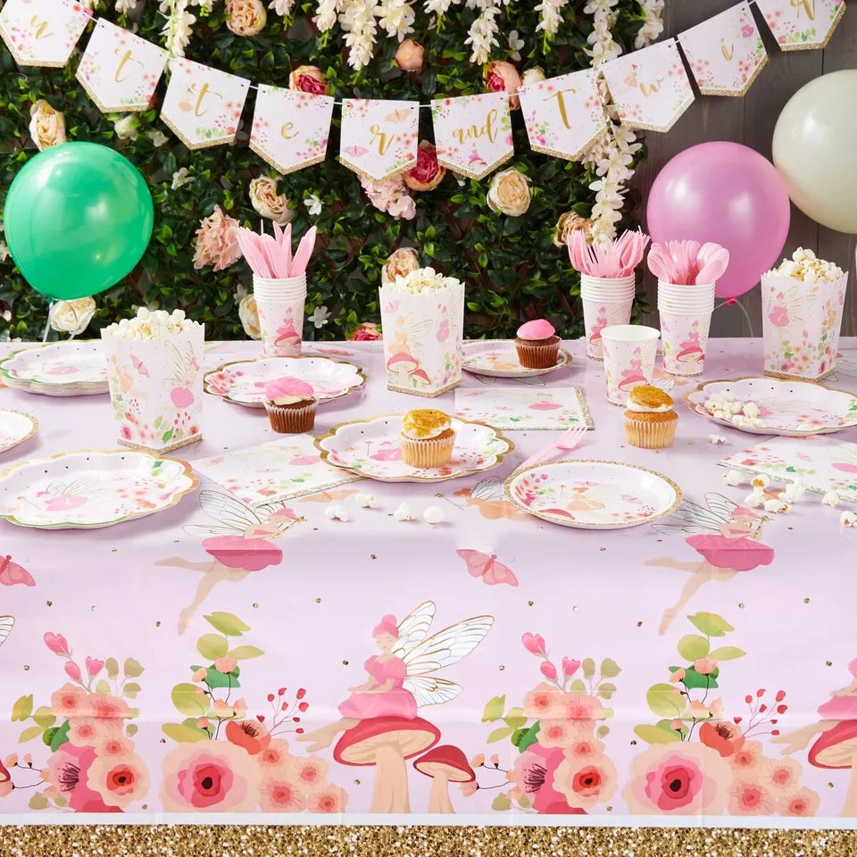 3 Pack Fairy Tea Party Tablecloths for Girls Floral Birthday Supplies