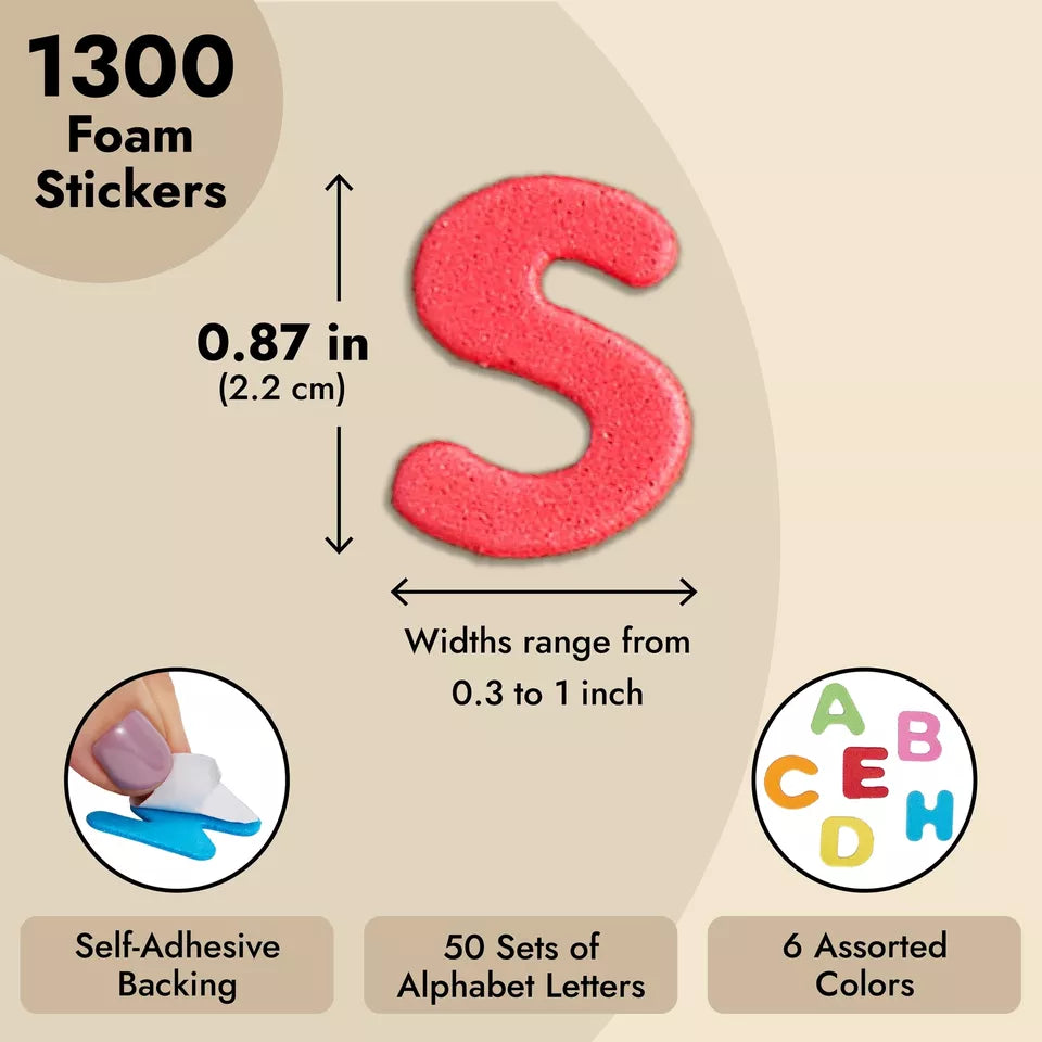 1300 Pieces Small Foam Letter Stickers for Crafts, 50 Sets of A-Z Alphabets