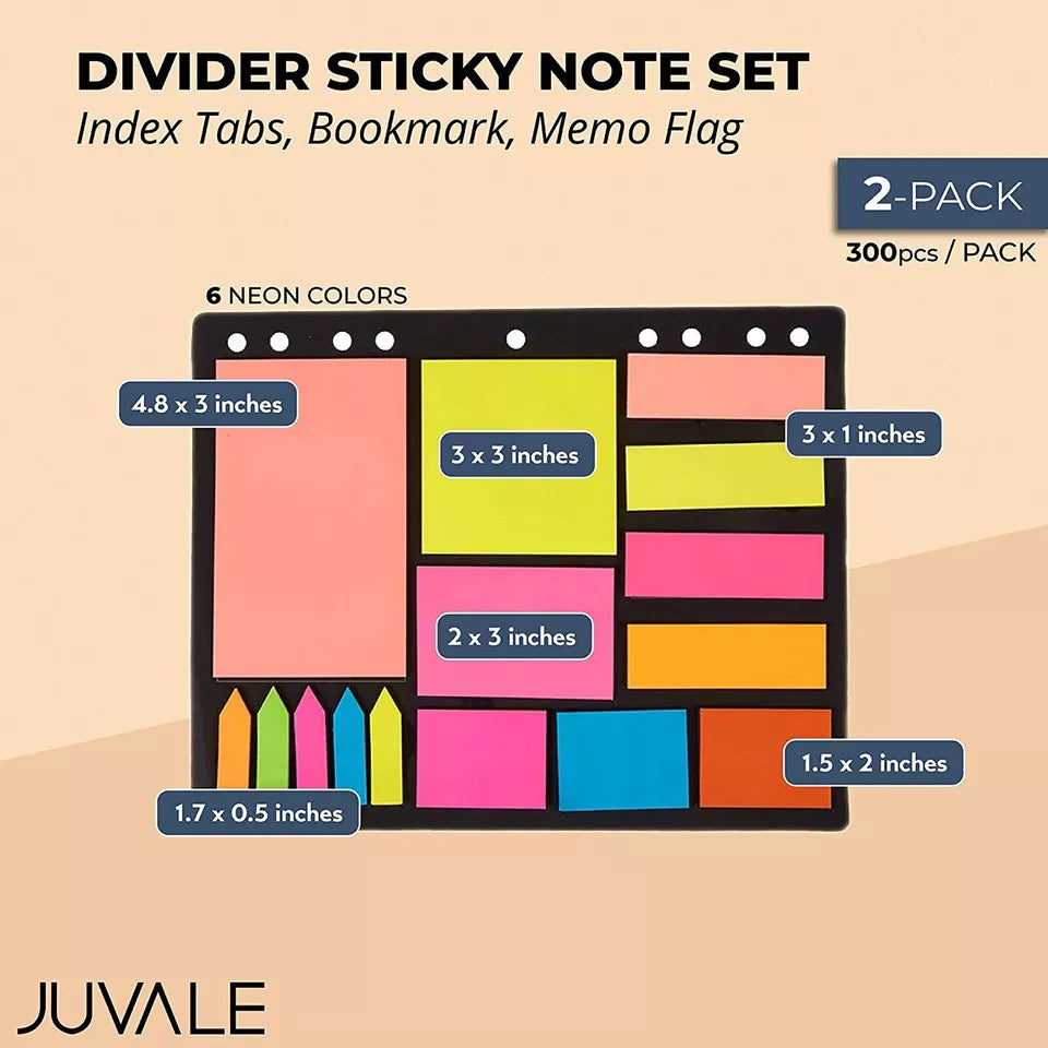 2 Pack Index Sticky Notes for Binders - Assorted Sizes, 600 Pieces