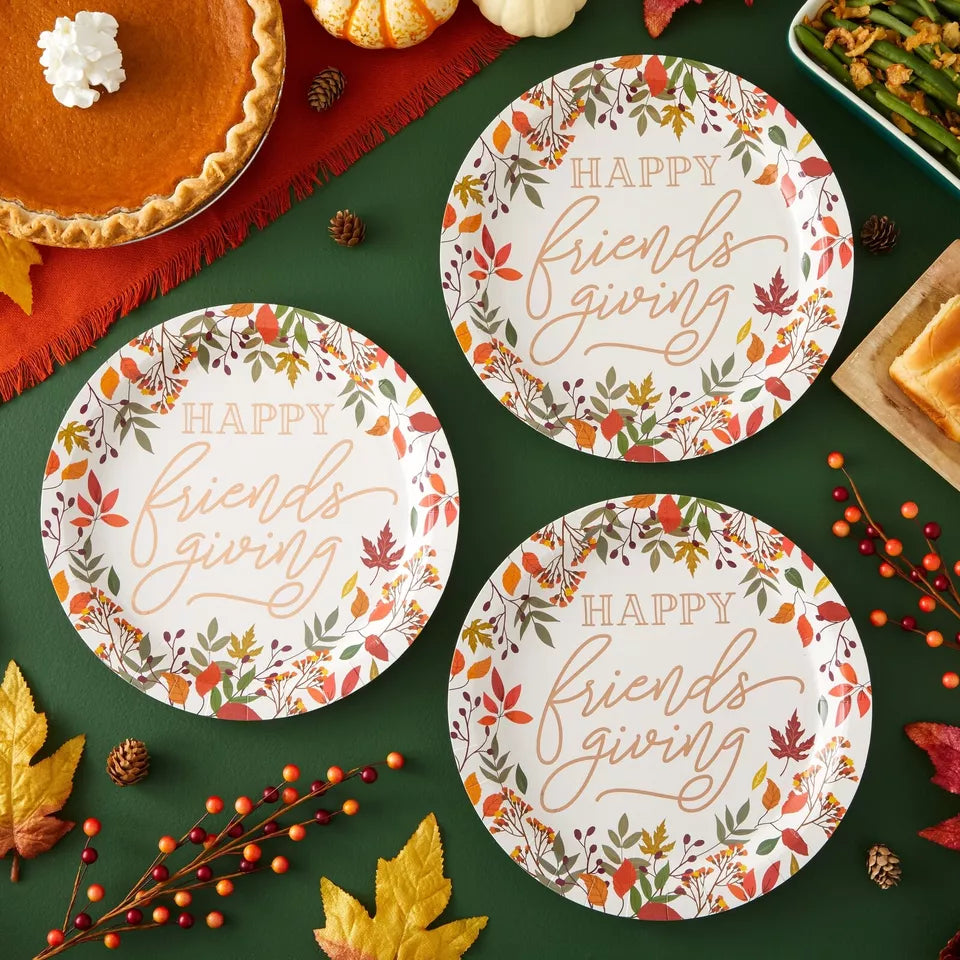 Happy Friendsgiving Rose Gold Paper Plates (10 Inches, 24 Pack)