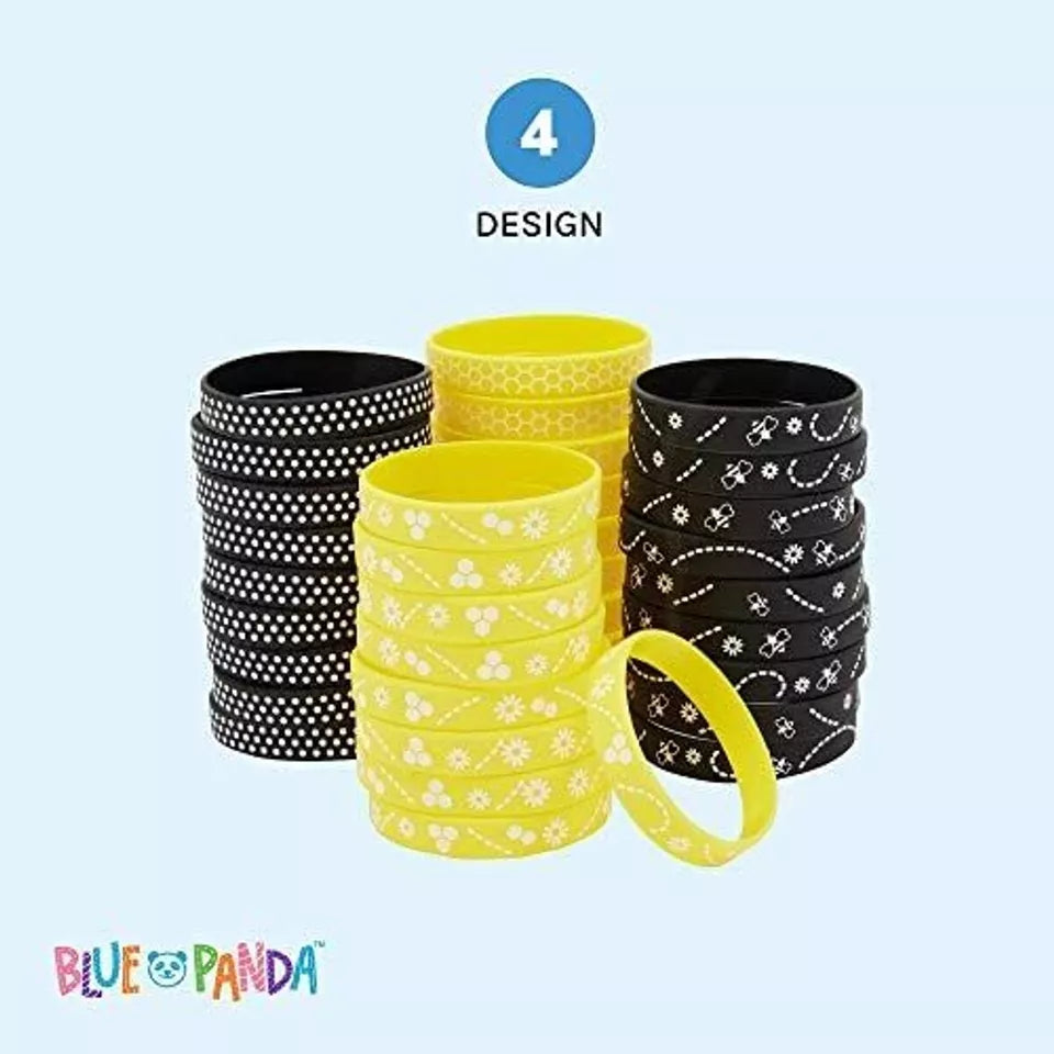 Silicone Bracelets for Bee Party Favors (2 Colors, 36 Pack)