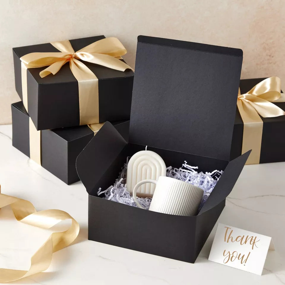 10-Pack Black Gift Boxes with Lids and Ribbons - 8x8x4 Inches